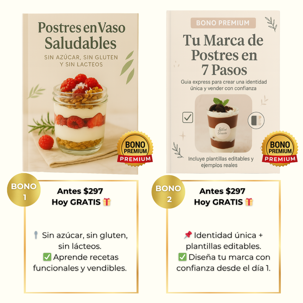 Recetario Emprende con Postres en Vaso + 6 Bonos 🎁