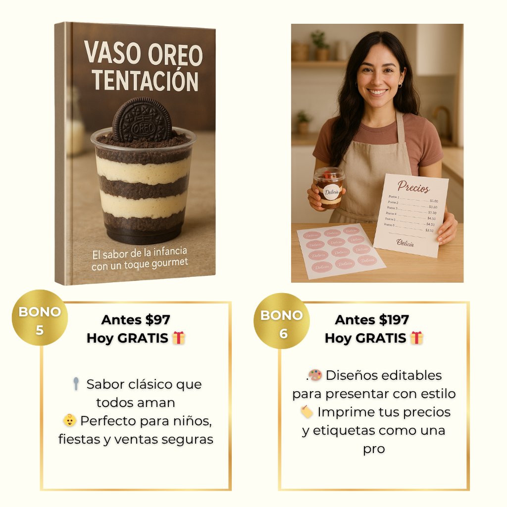Recetario Emprende con Postres en Vaso + 6 Bonos 🎁